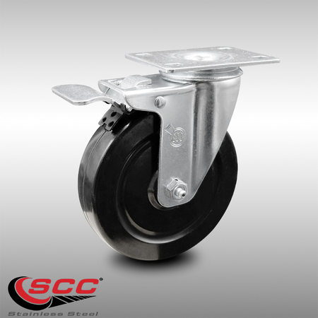Service Caster 5 Inch SS Hard Rubber Wheel Swivel Top Plate Caster with Total Lock Brake SCC SCC-SSTTL20S514-HRS